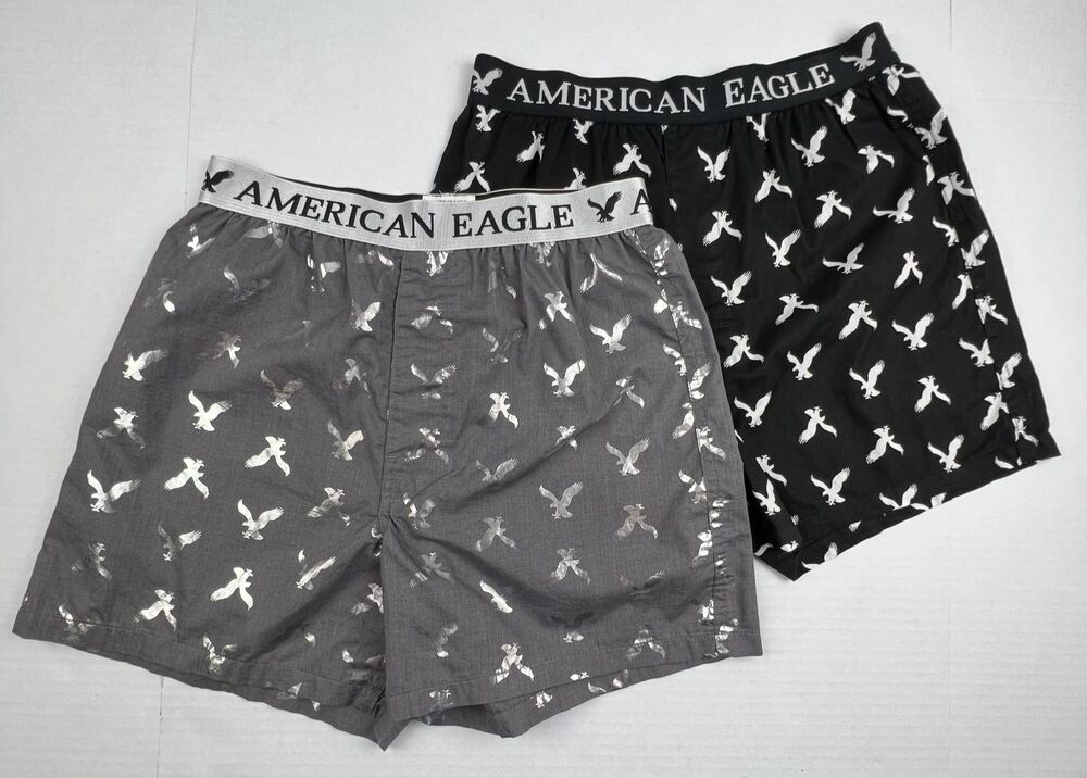 American Eagle Outfitters Boxer Shorts Mens 29-31 Bundle Gray Black Eagle Print